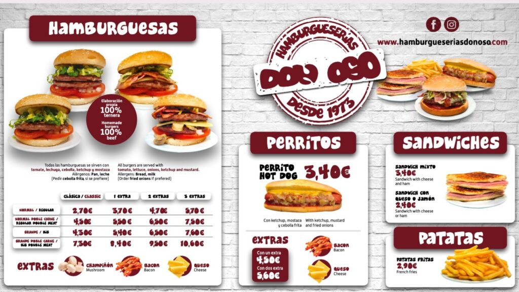 Carta Hamburguesería Don Oso